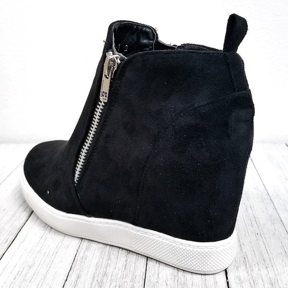 New Black Zipper Hidden Wedge High Top Sneakers - Picture 3 of 3